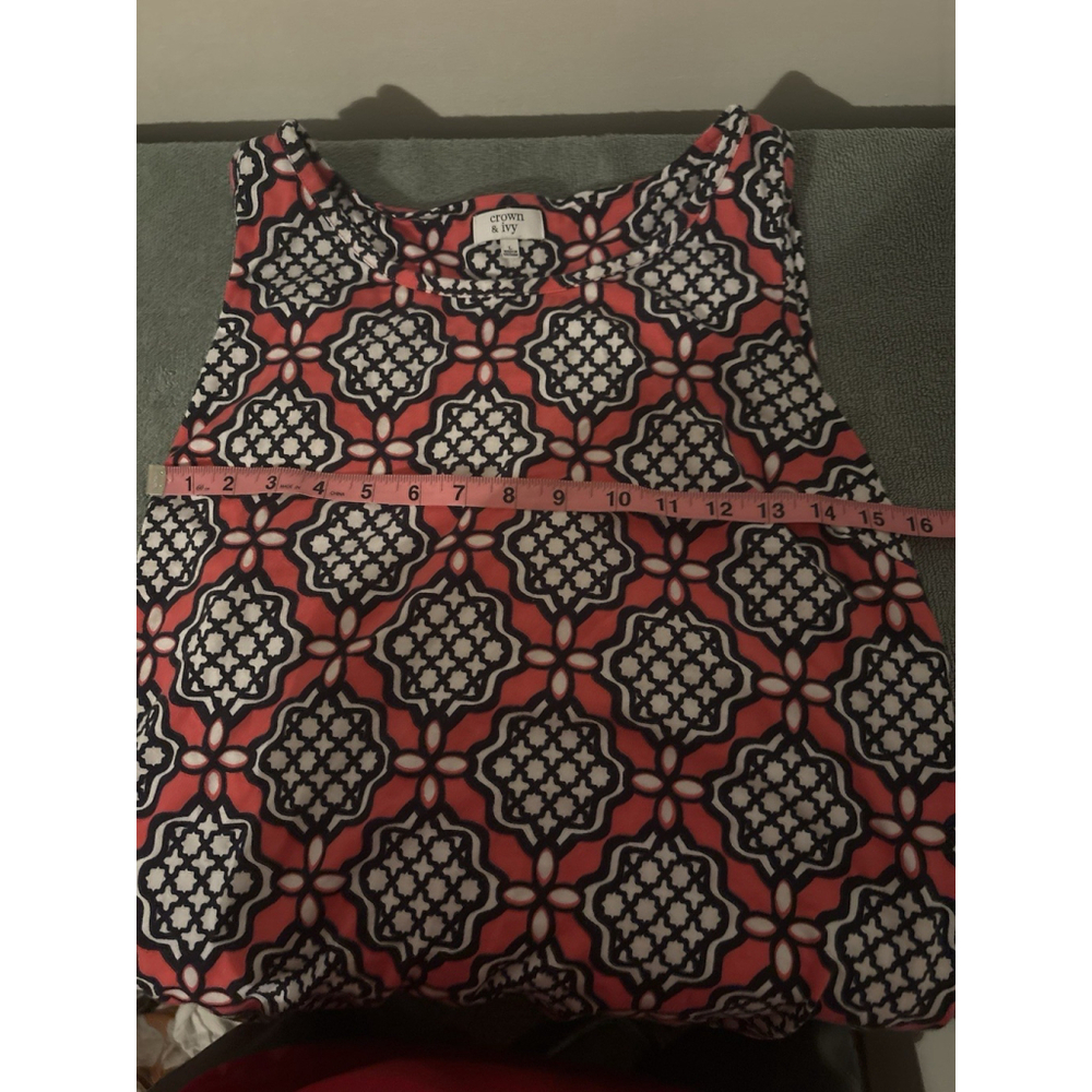 Crown & Ivy Sleeveless Shift Dress Large Navy Coral White Geometric Medallion - Picture 2 of 3